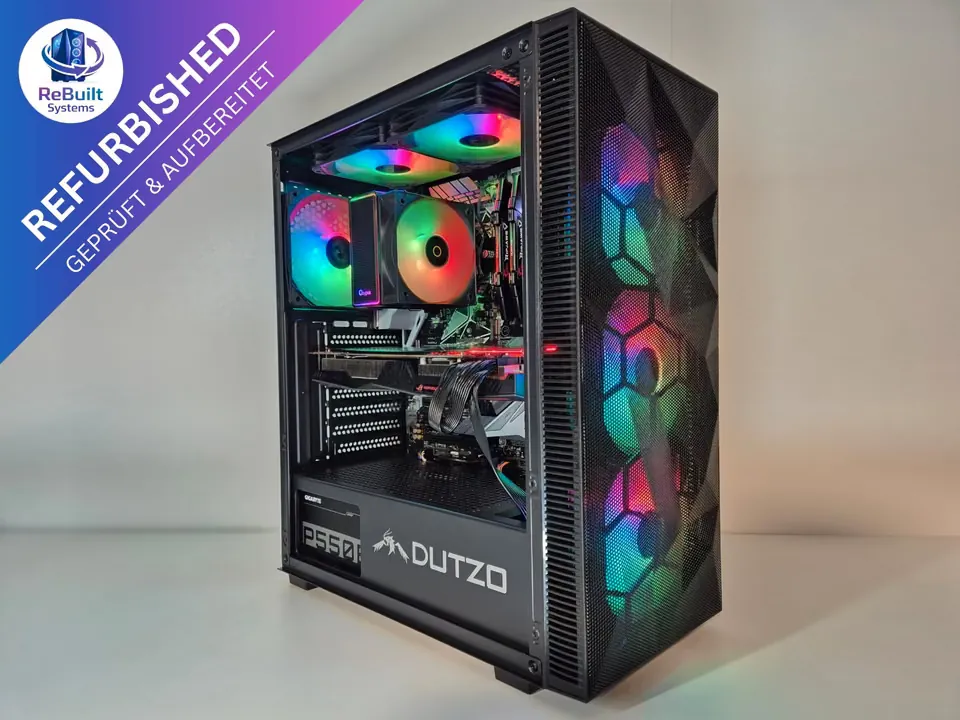 Refurbished Gaming-PC i7-8700K & GTX 1080 – Gesamtansicht mit beleuchteten ARGB-Lüftern