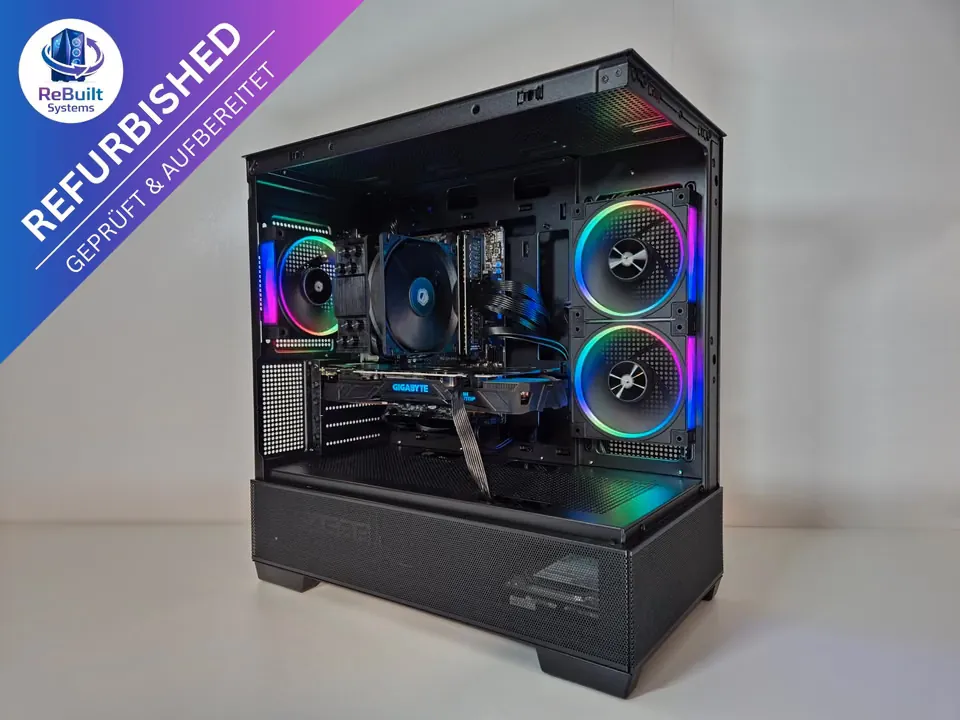 Refurbished Gaming-PC i7-8700 & GTX 1070 Ti – Gesamtansicht mit beleuchteten Lüftern